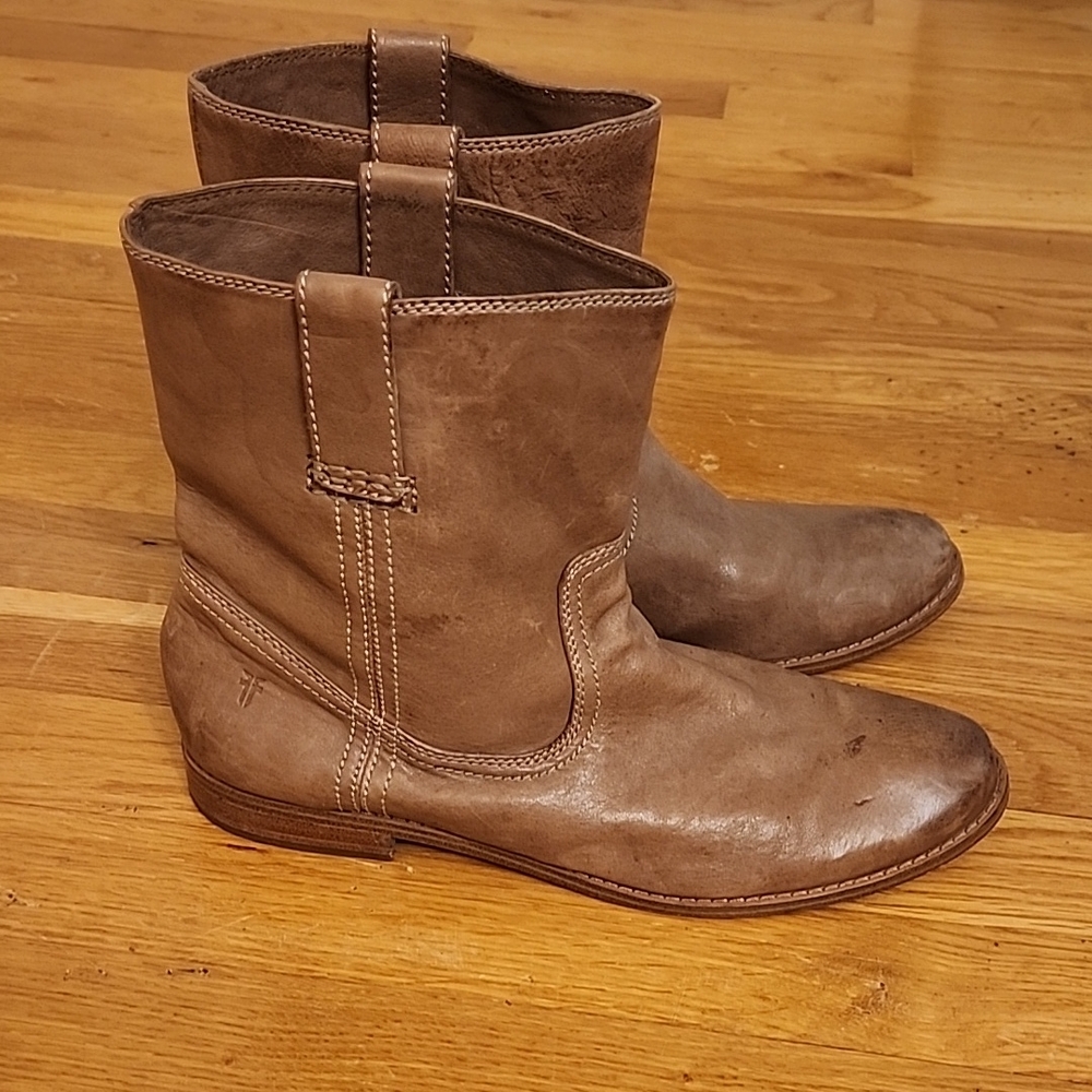 Frye Taupe Leather Ankle Boots